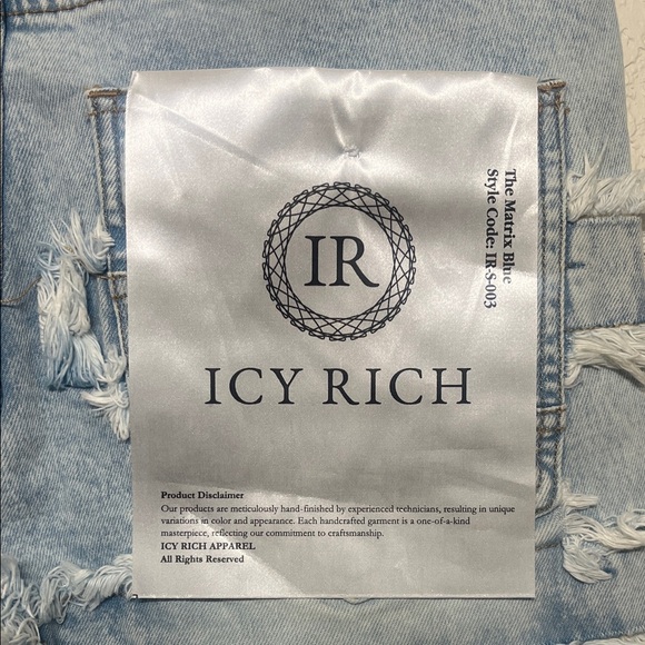 Men's ICY RICH Size 32 Light Blue Distressed Stacked Skinny Jeans - Picture 7 of 9